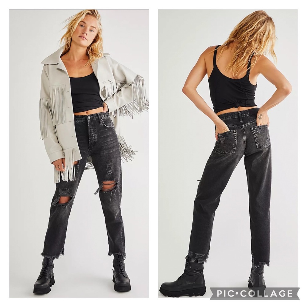EUC Free People Tapered Baggy Boyfriend Jeans in Obsidian